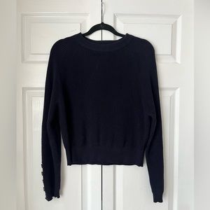 Sézane - Sami Merino Wool & Cotton Blend Long Sleeve Jumper Sweater - Navy Blue